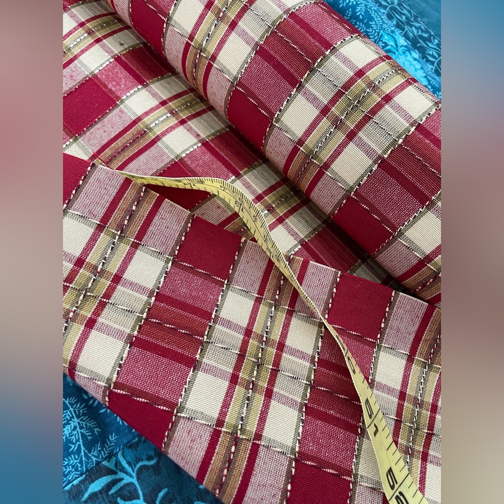 Tan and Red Plaid Fabric 55" wide x Almost 2 Yards